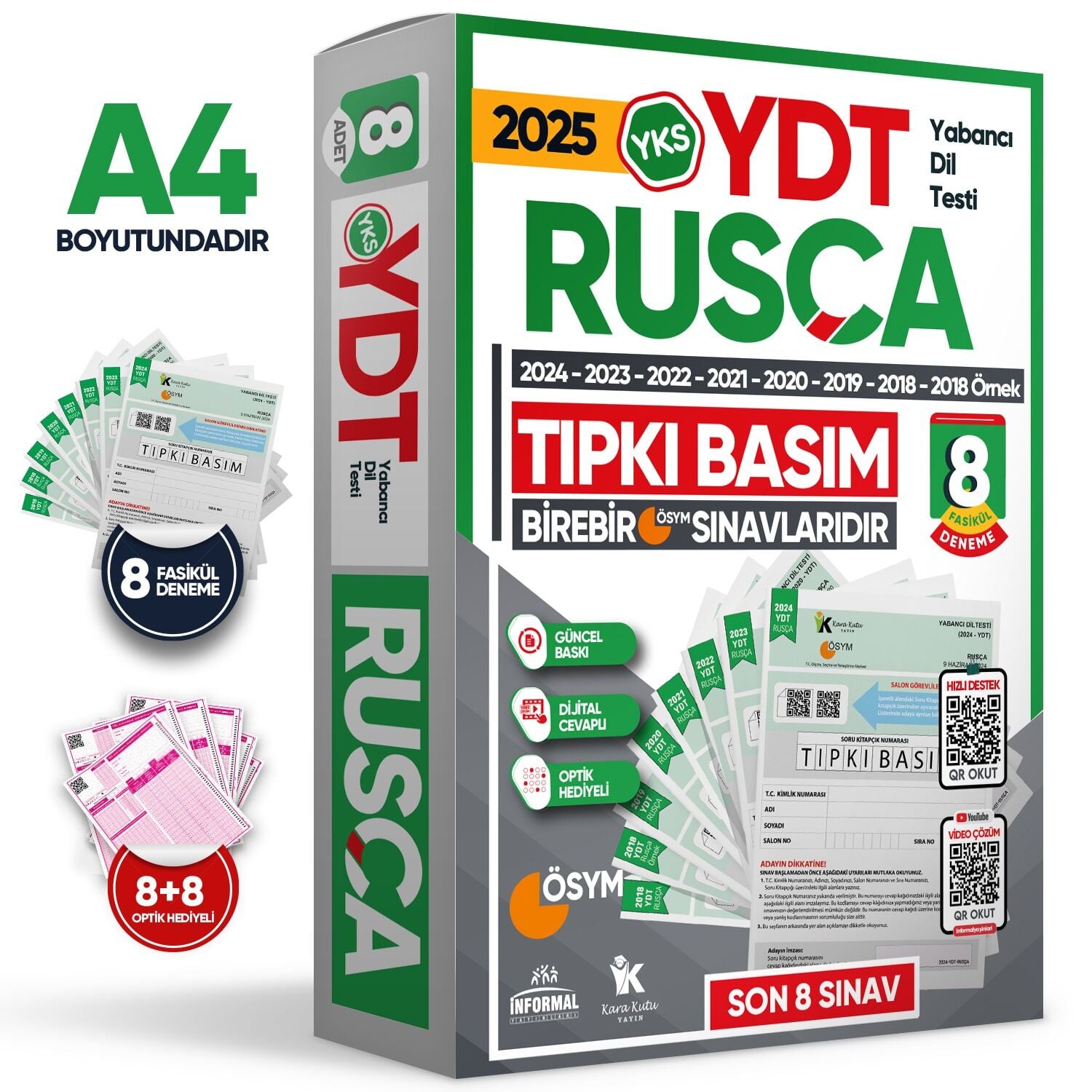 2025 YKS YDT (Yabancı Dil Testi) RUSÇA ÖSYM Çıkmış Soru Tıpkı Basım Deneme Paketi 8li Türkiye Geneli