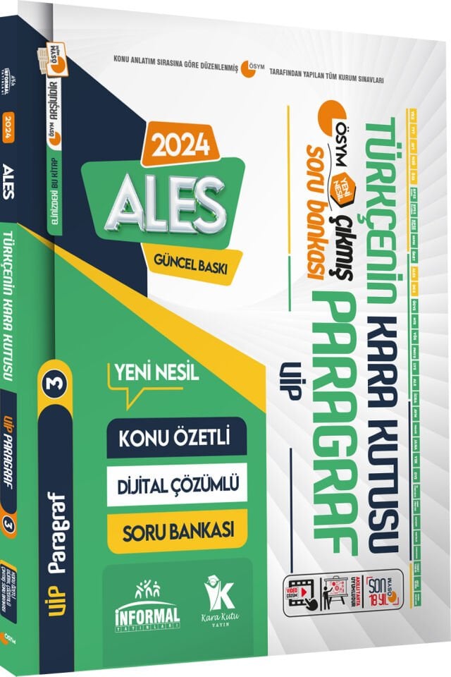 ALES Türkçenin Kara Kutusu ÖSYM VİP PARAGRAF 3 Konu Özetli Çözümlü Çıkmış Soru Arşivi Bankası