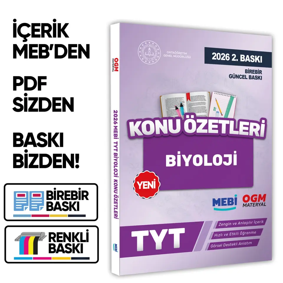 2025 YKS-TYT MEBİ-OGM Biyoloji Pratik Konu Özet Kitabı RENKLİ A4 Boyut Görsel Destekli BASKI ÜCRETİ