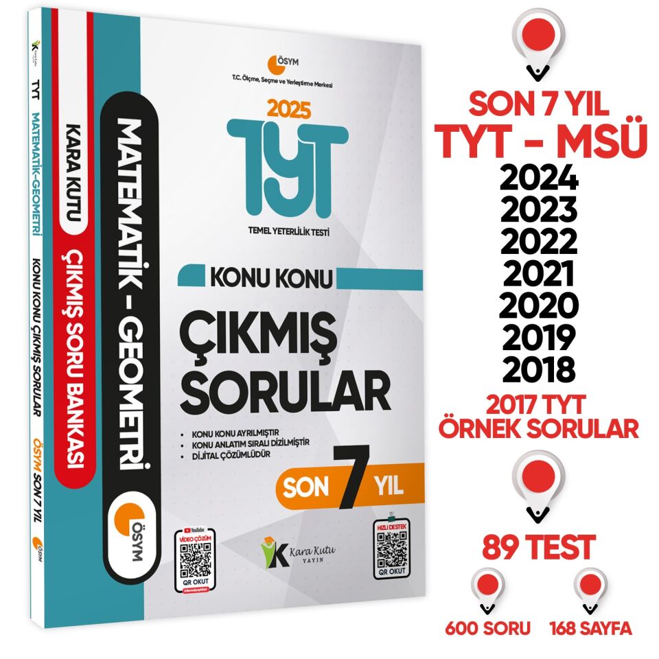 2025 YKS-TYT ÖSYM Çıkmış Soru Bankası Konu Konu Son 7 Yıl PDF/Video Çözümlü 4lü Kara Kutu SET