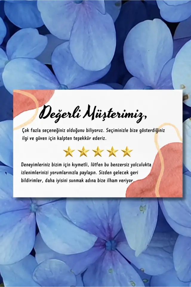 Değerli Müşterimiz Temalı Renkli Teşekkür Kartı 100 adet 8 cmx5 cm Yüksek Kaliteli 300 gr Mat Kuşe