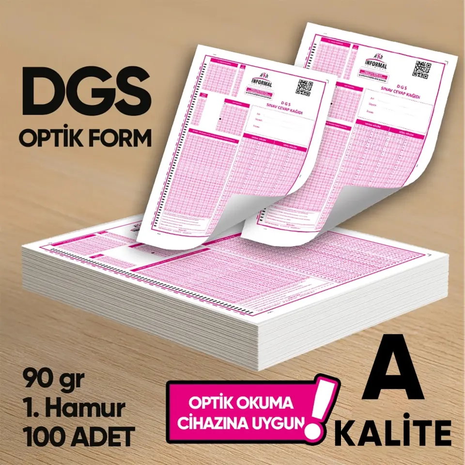 DGS Deneme Sınavları İçin 100 Adet (90.GR) Optik Form - Optik Okuma Uyumlu