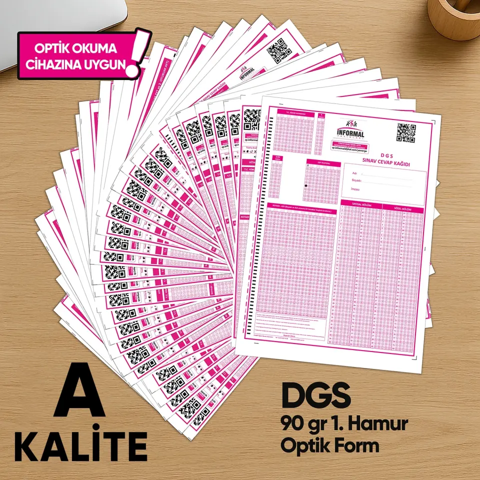 DGS Deneme Sınavları İçin 500 Adet (90.GR) Optik Form - Optik Okuma Uyumlu
