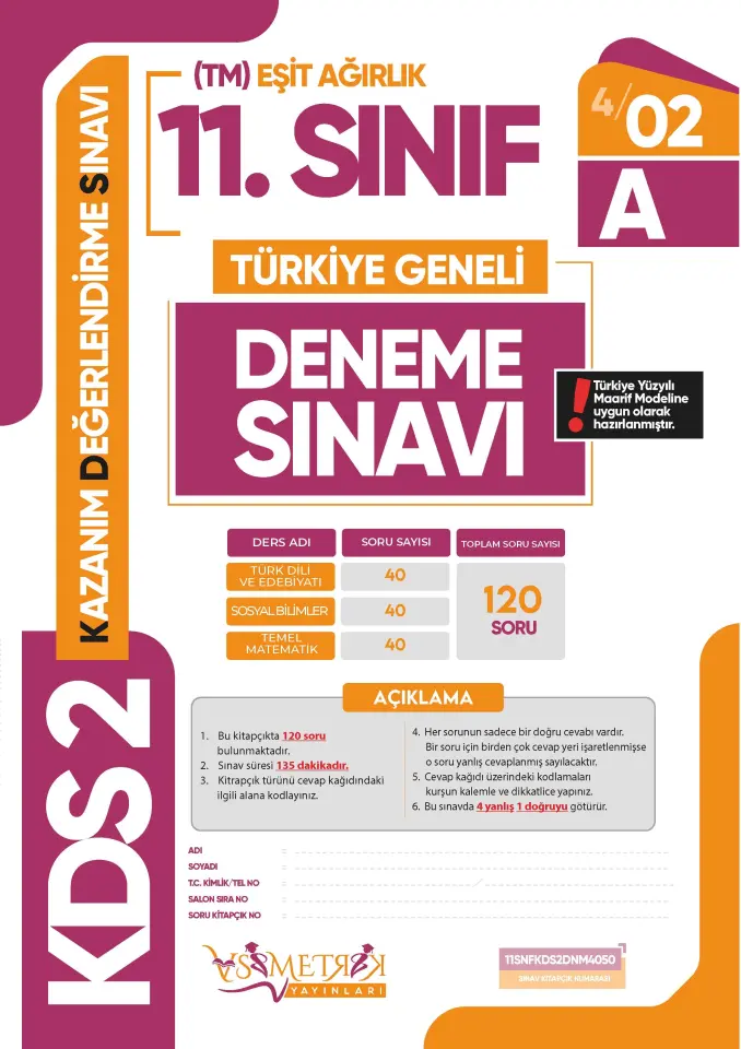 2026 11.Sınıf KDS EŞİT AĞIRLIK TM SARMAL Deneme Paketi 5li Türkiye Geneli D.Çözümlü Asimetrik Yayın