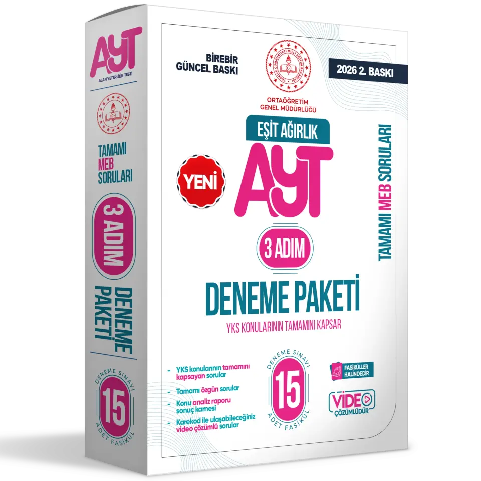 2026 3 Adım YKS-AYT Eşit Ağırlık (TM) MEBİ Özgün Sorular 15liDeneme Paketi VideoÇözümlü BASKI ÜCRETİ