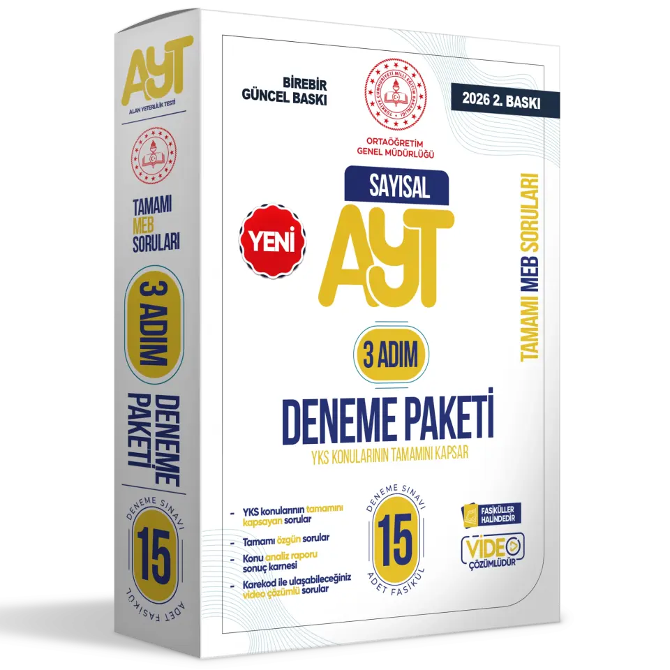 2026 3 Adım YKS-AYT Sayısal MEBİ Özgün Sorular 15li Deneme Fasikül Paketi Video Çözümlü BASKI ÜCRETİ