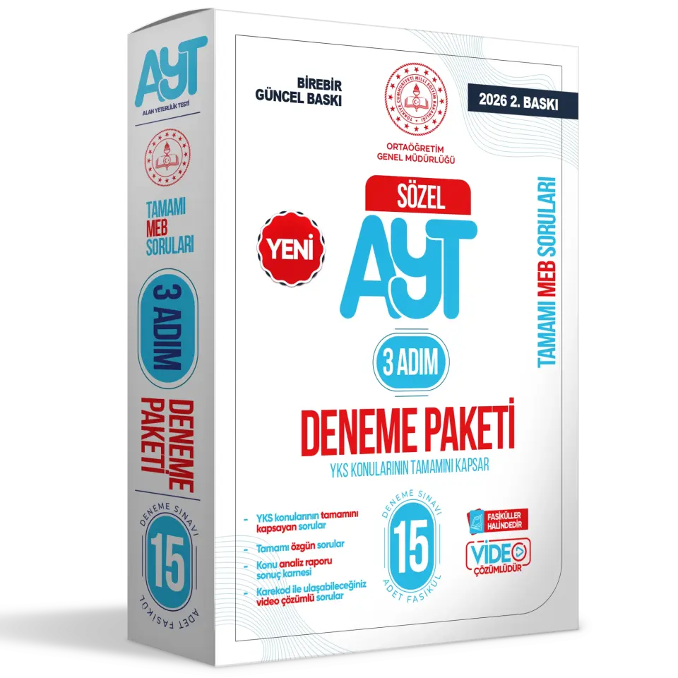 2026 3 Adım YKS-AYT Sözel MEBİ Özgün Sorular 15li Deneme Fasikül Paketi Video Çözümlü BASKI ÜCRETİ