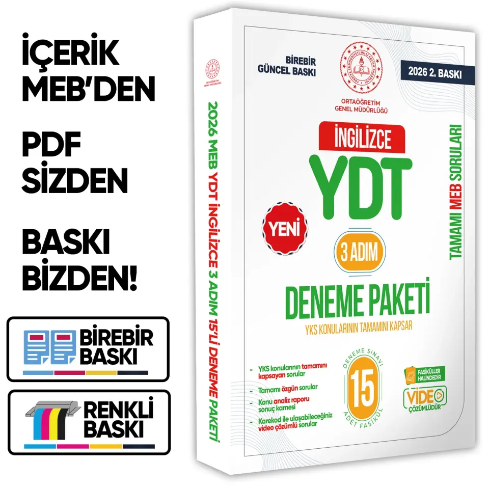2026 3 Adım YKS-YDT İngilizce MEBİ Özgün Sorular 15li Deneme Kitapçığı Video Çözümlü BASKI ÜCRETİ