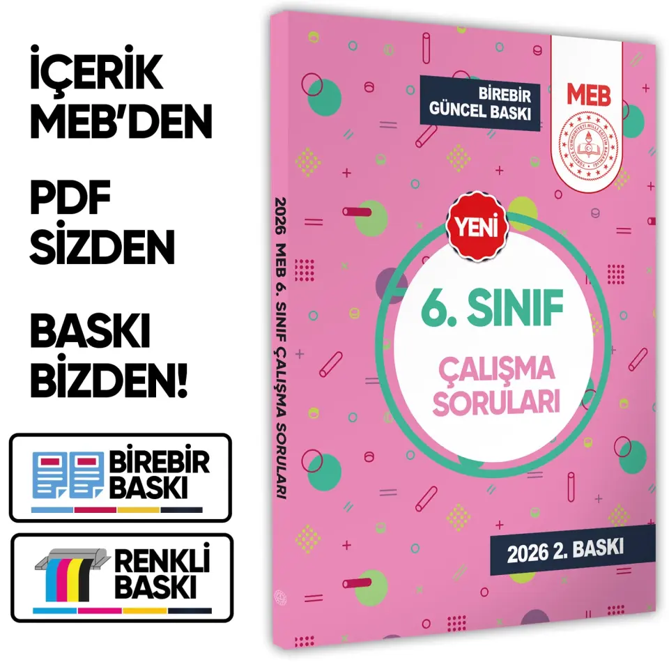2026 6.Sınıf MEB Tüm Dersler Çalışma Soruları Soru Bankası (Renkli Baskı A4 Boyut) BASKI ÜCRETİ