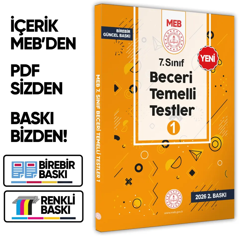 2026 7.Sınıf MEB Beceri Temelli Testler 1. Kitap Örnek Soru Bankası (Renkli Baskı) BASKI ÜCRETİ