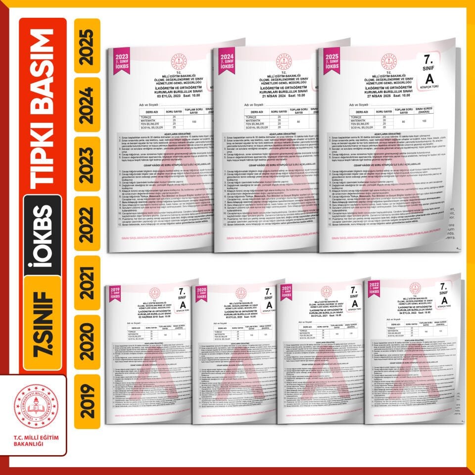 2026 7.Sınıf MEB İOKBS-BURSLULUK Çıkmış Soru Tıpkı Basım 7li Deneme Paketi Video Çözümlü Türkiye G.