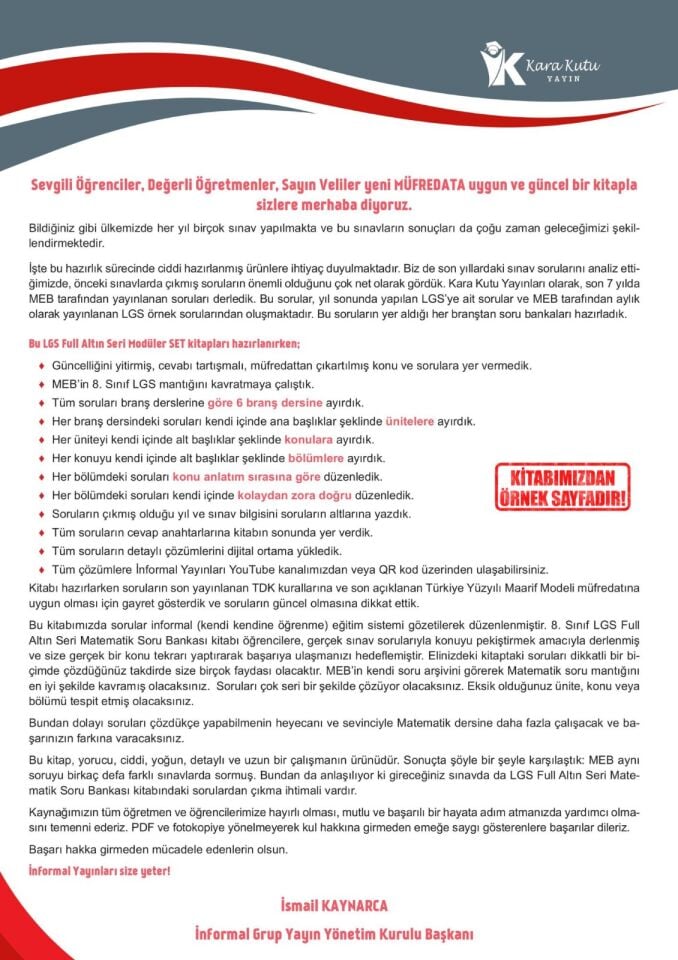 2026 8.Sınıf Full LGS Altın Seri (FULAS) MATEMATİK MEB Çıkmış Soru Bankası Modüler Seti Çözümlü