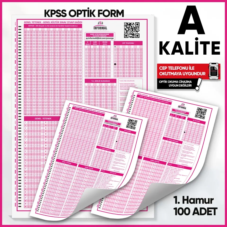 KPSS (GY-GK) Deneme Sınavları İçin 100 Adet Optik Form