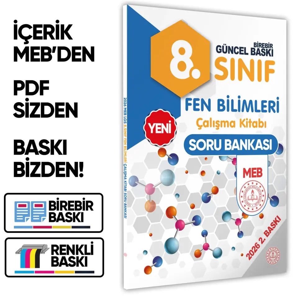 2026 8.Sınıf LGS Fen Bilimleri MEB ÇKS (Renkli Baskı A4 Boyutlu) BASKI ÜCRETİ