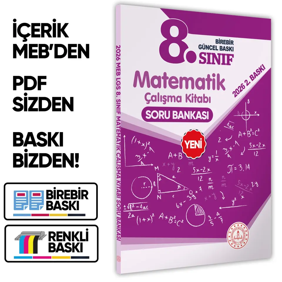 2026 8.Sınıf LGS Matematik MEB Çalışma Kitabı Soru Bankası (Renkli Baskı A4 Boyutlu) BASKI ÜCRETİ