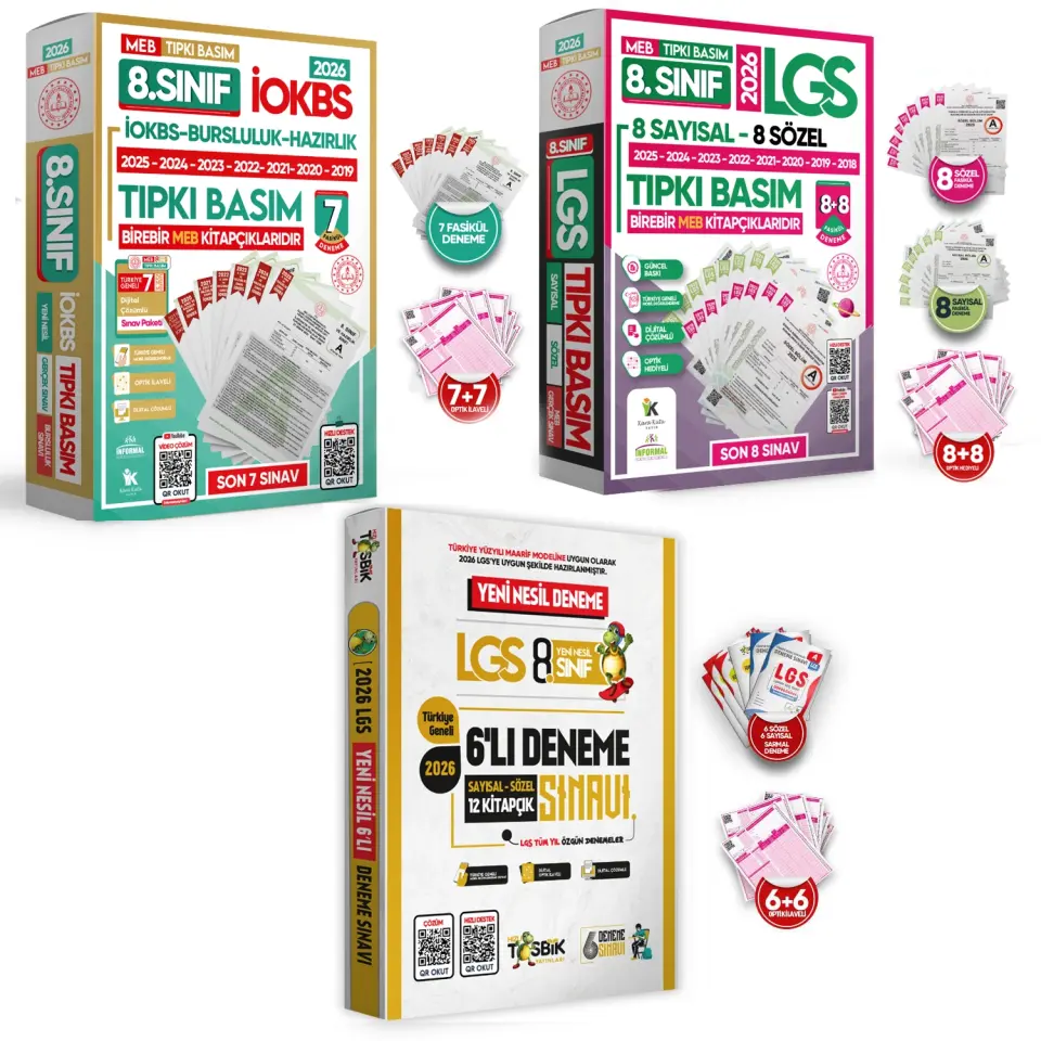 2026 8.Sınıf LGS-İOKBS Tıpkı Basım ve ÖZGÜN Yeni Nesil Deneme Seti 21li (8+7+6) ALTIN PAKET TG Çözüm