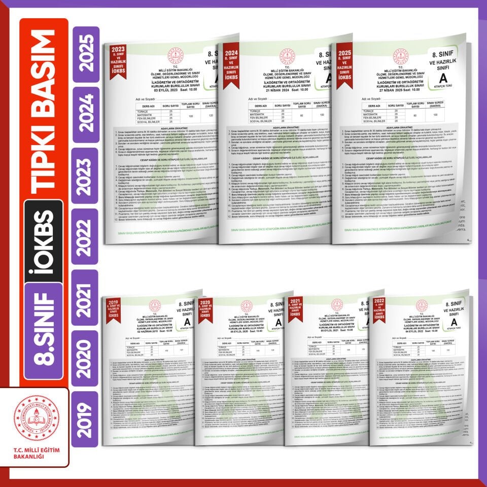 2026 8.Sınıf MEB İOKBS-BURSLULUK Çıkmış Soru Tıpkı Basım 7li Deneme Paketi Video Çözümlü Türkiye G.