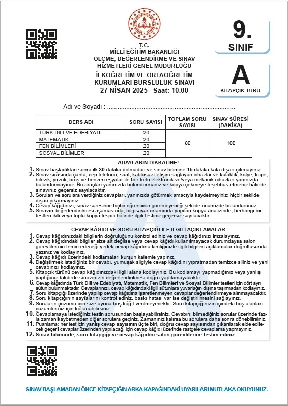 2026 9.Sınıf İOKBS (BURSLULUK SINAVI) MEB Çıkmış Soru Tıpkı Basım Deneme Paketi 7li Türkiye Geneli