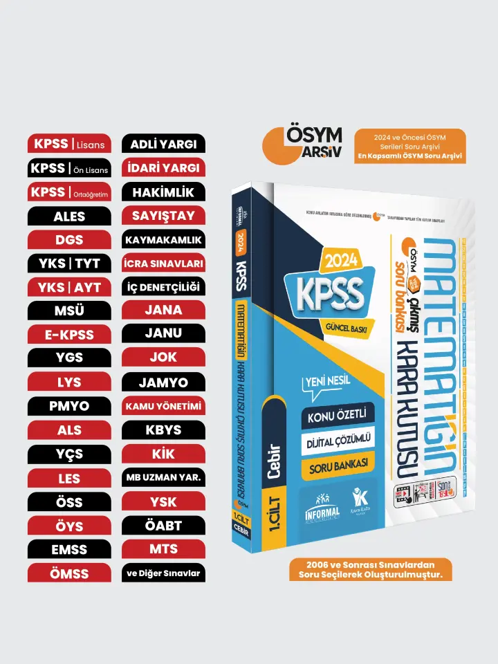 KPSS Matematik Kara Kutu 1.Cilt Konu Özetli Dijital Çözümlü ÖSYM Çıkmış Soru Havuzu Bankası