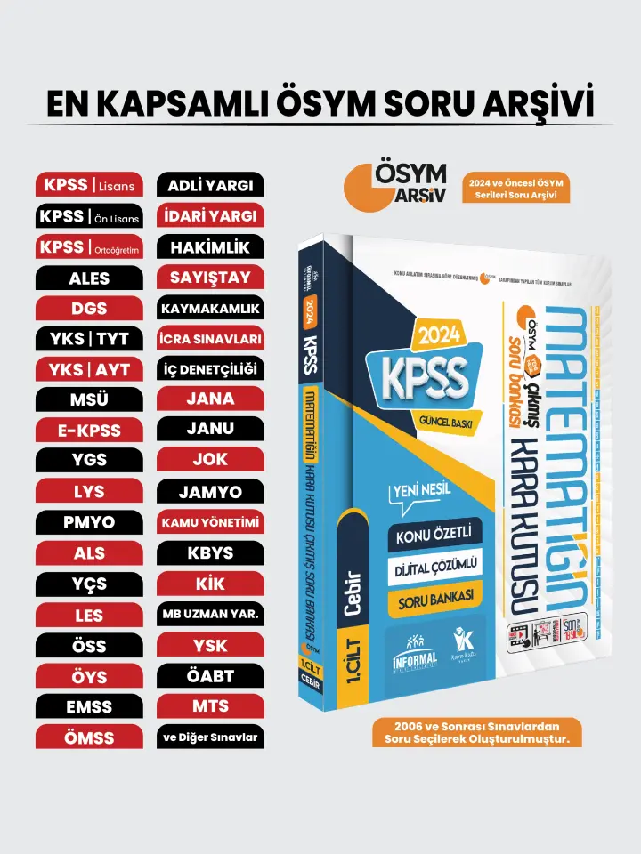 KPSS Matematik Kara Kutu 1.Cilt Konu Özetli Dijital Çözümlü ÖSYM Çıkmış Soru Havuzu Bankası