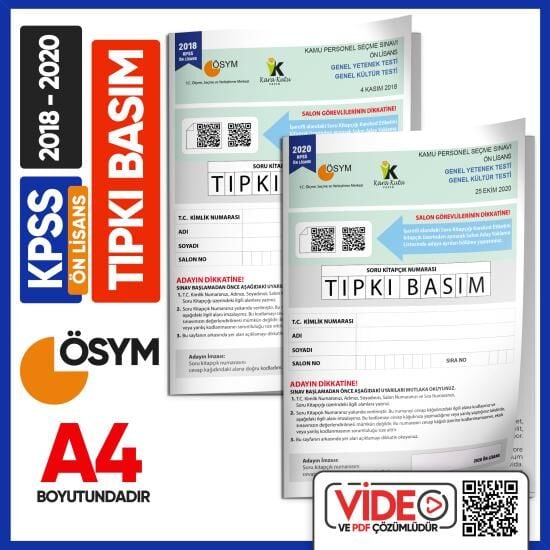 KPSS Önlisans 2018-2020 ÖSYM Tıpkı Basım Çıkmış Soru 2 Kitapçık Seti Video/PDF Çözümlü Türkiye G.