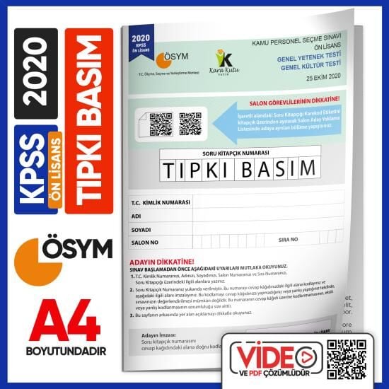 KPSS Önlisans 2018-2020 ÖSYM Tıpkı Basım Çıkmış Soru 2 Kitapçık Seti Video/PDF Çözümlü Türkiye G.