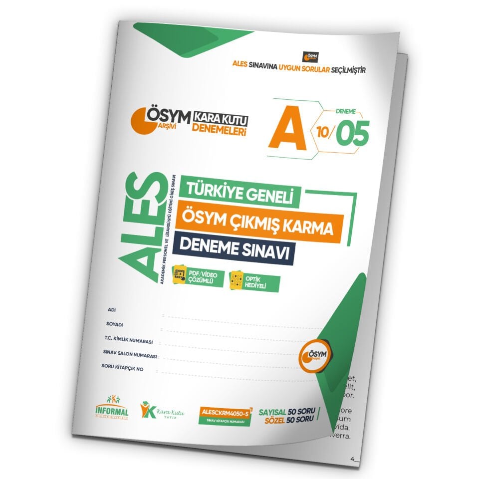 2026 ALES ÖSYM Arşivi Karma Kara Kutu Çıkmış Soru Türkiye Geneli D. Çözümlü Deneme 10/5.Kitapçık