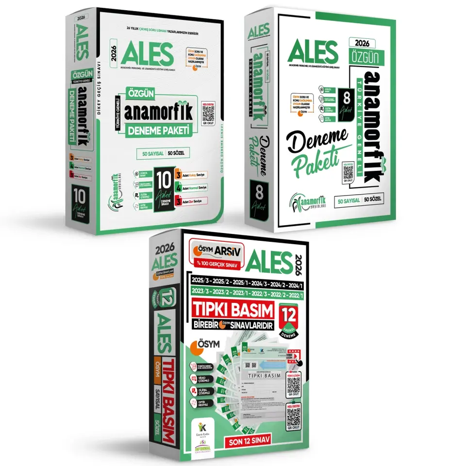 2026 ALES ÖSYM Çıkmış Soru 12li Tıpkı Basım ve 18li (10+8) Anamorfik Özgün Deneme Paketi TG Çözümlü