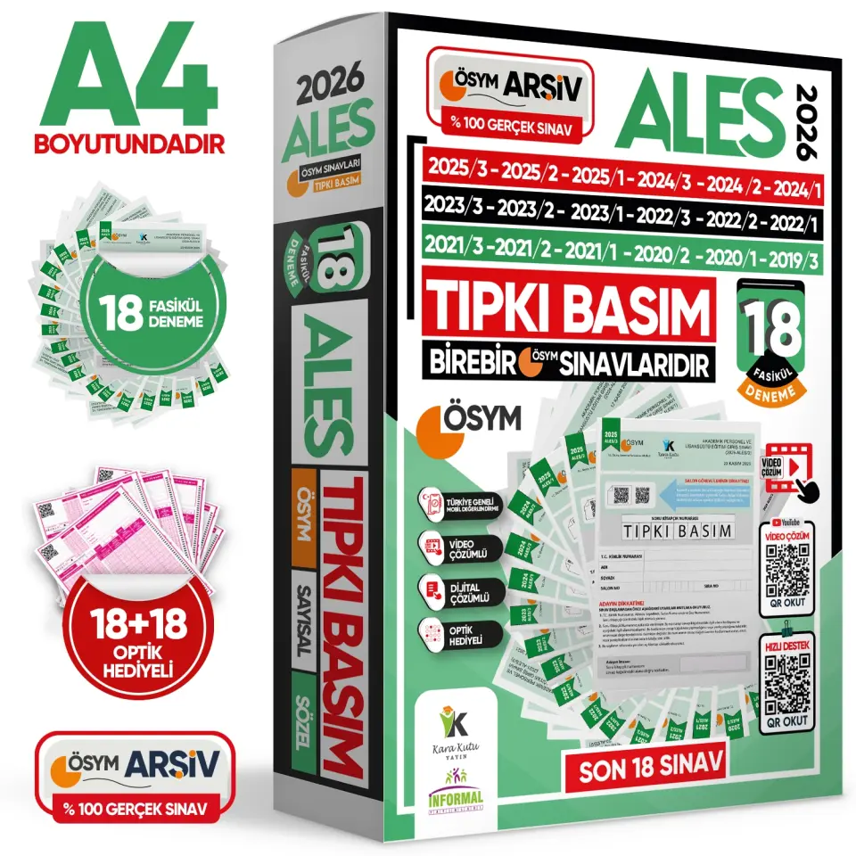 2026 ALES ÖSYM Tıpkı Basım Çıkmış Soru 18li Deneme Paketi Video ve Dijital Çözümlü Türkiye Geneli