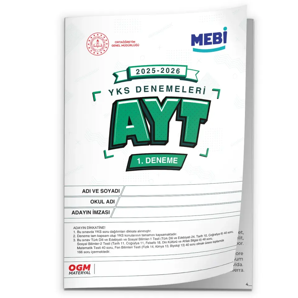 2026 YKS-AYT MEBİ OGM EŞİT AĞIRLIK Güncel Seri Online Deneme 11li SET BASKI ÜCRETİ