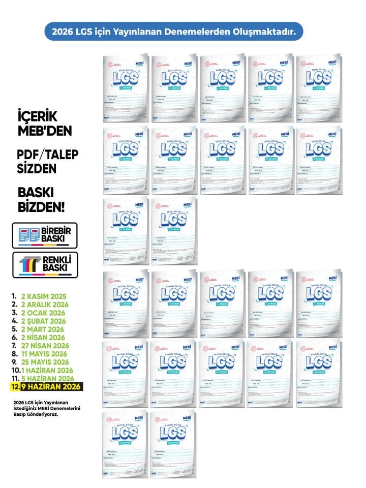 2026 LGS 8.Sınıf MEBi ONLİNE 1.2.3.4.5.6.7.8.9.10.11.12. Deneme Türkiye Geneli Paket PDF BASKI ÜCRETİ