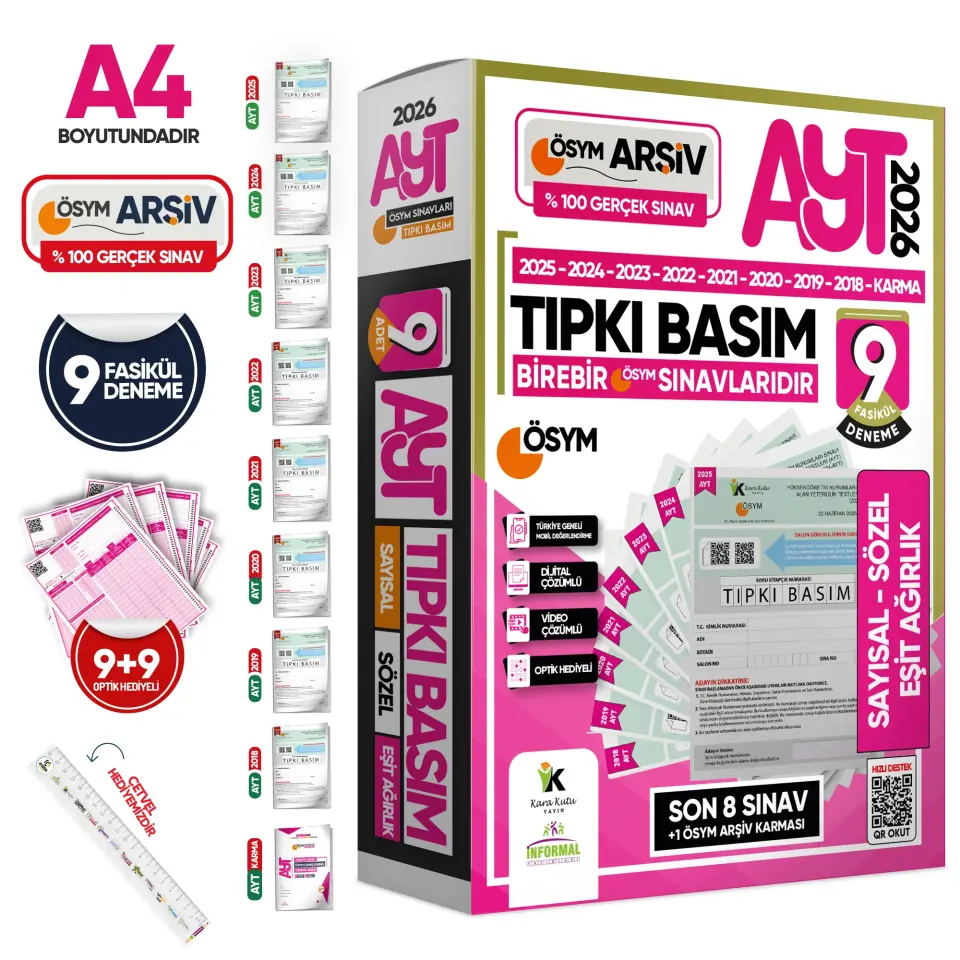 2026 AYT (SAY-SÖZ-TM) ÖSYM Çıkmış Soru Tıpkı Basım 9lu Deneme Paketi T.G. Video ve Dijital Çözümlü