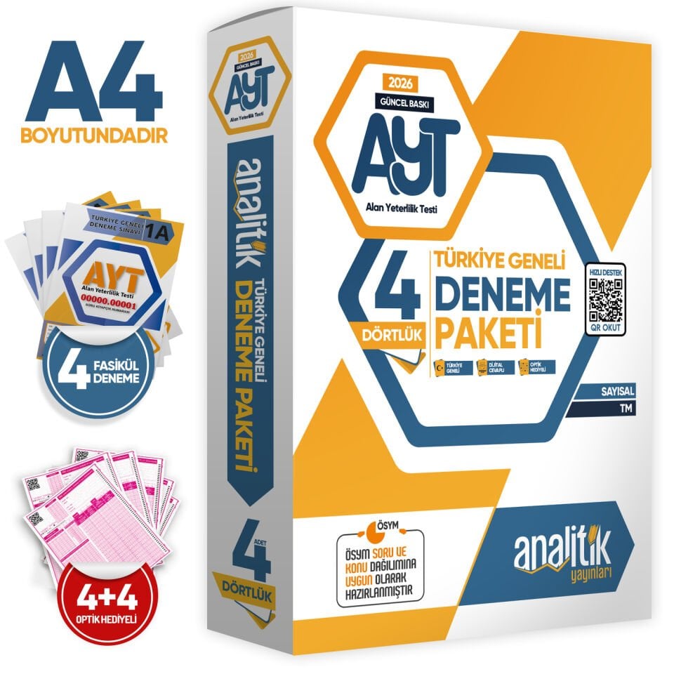 2026 AYT Analitik Deneme Paketi Dört 4lük Türkiye Geneli Değerlendirmeli Özgün Güncel Deneme Sınavı