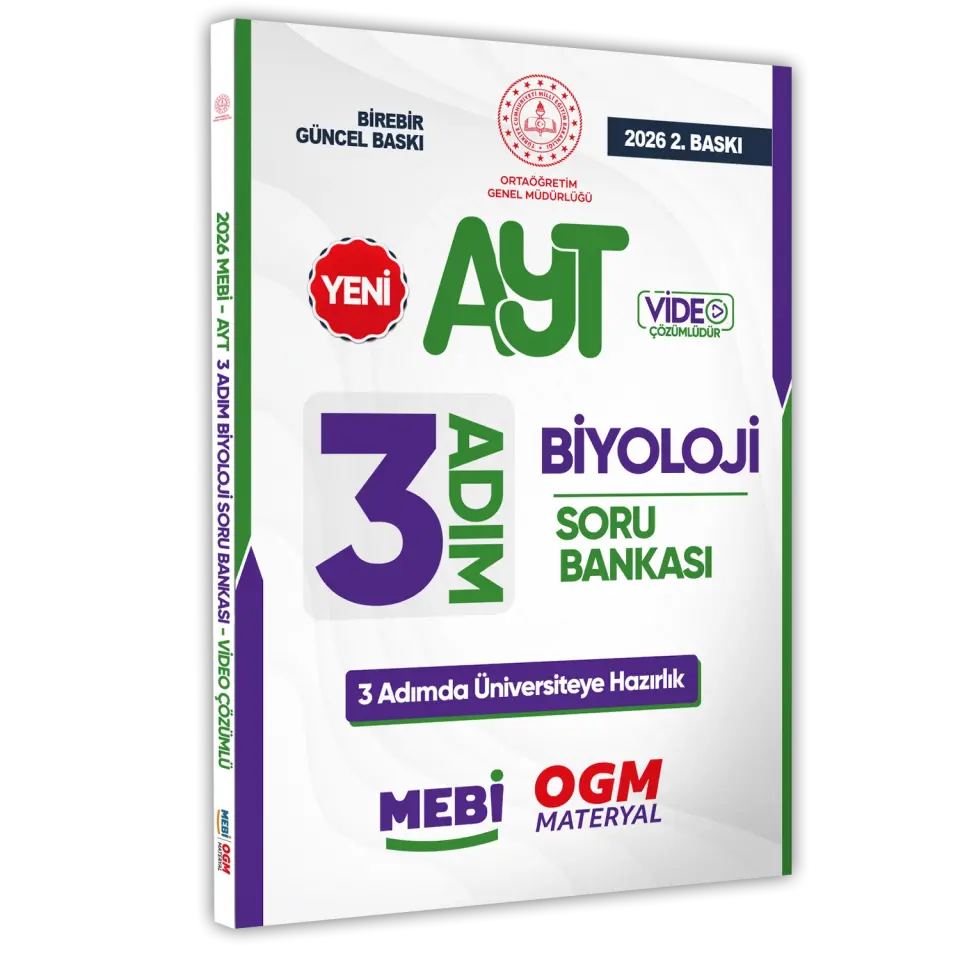 2026 AYT MEBİ-OGM 3 ADIM Biyoloji Soru Bankası RENKLİ A4 Boyut Video Çözümlü BASKI ÜCRETİ