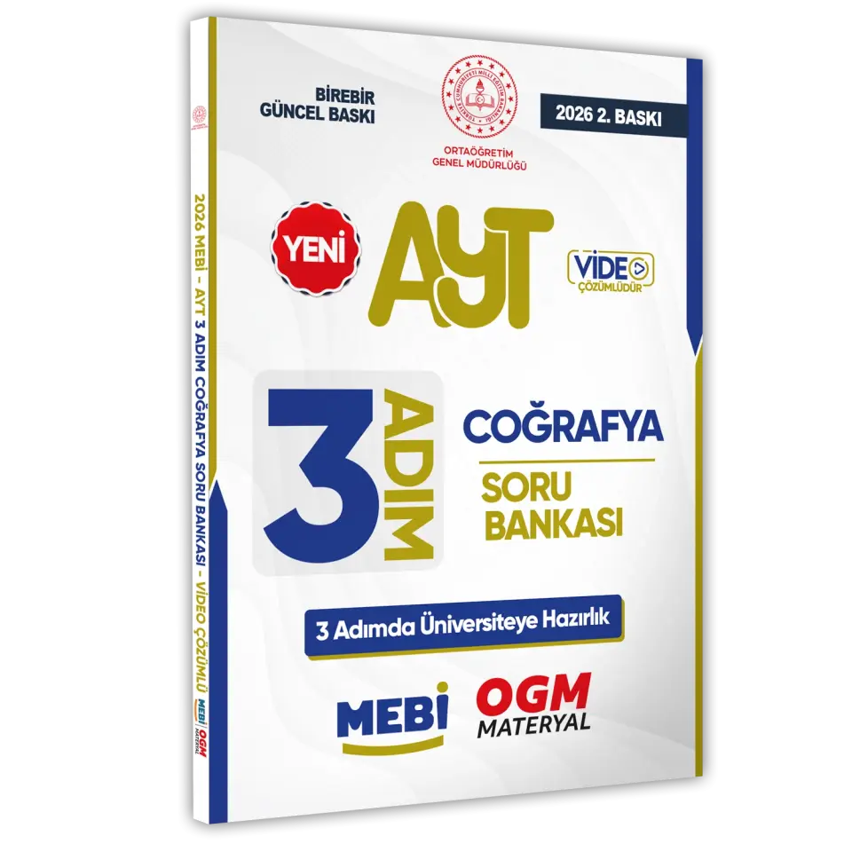 2026 AYT MEBİ-OGM 3 ADIM Coğrafya Soru Bankası RENKLİ A4 Boyut Video Çözümlü BASKI ÜCRETİ