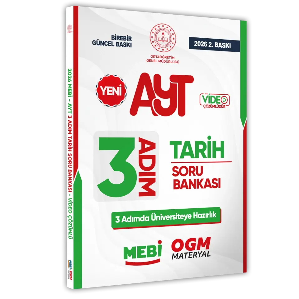 2026 AYT MEBİ-OGM 3 ADIM Tarih Soru Bankası RENKLİ A4 Boyut Video Çözümlü BASKI ÜCRETİ
