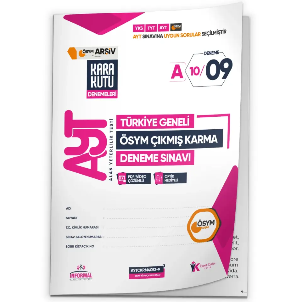 2026 AYT ÖSYM Arşivi Karma Kara Kutu Çıkmış Soru Türkiye Geneli D. Çözümlü Deneme 10/9.Kitapçık