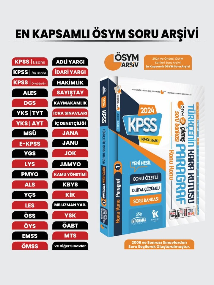 KPSS Türkçenin Kara Kutusu KONU KONU PARAGRAF 1 Konu Özetli Dijital Çözümlü Çıkmış Soru Bankası