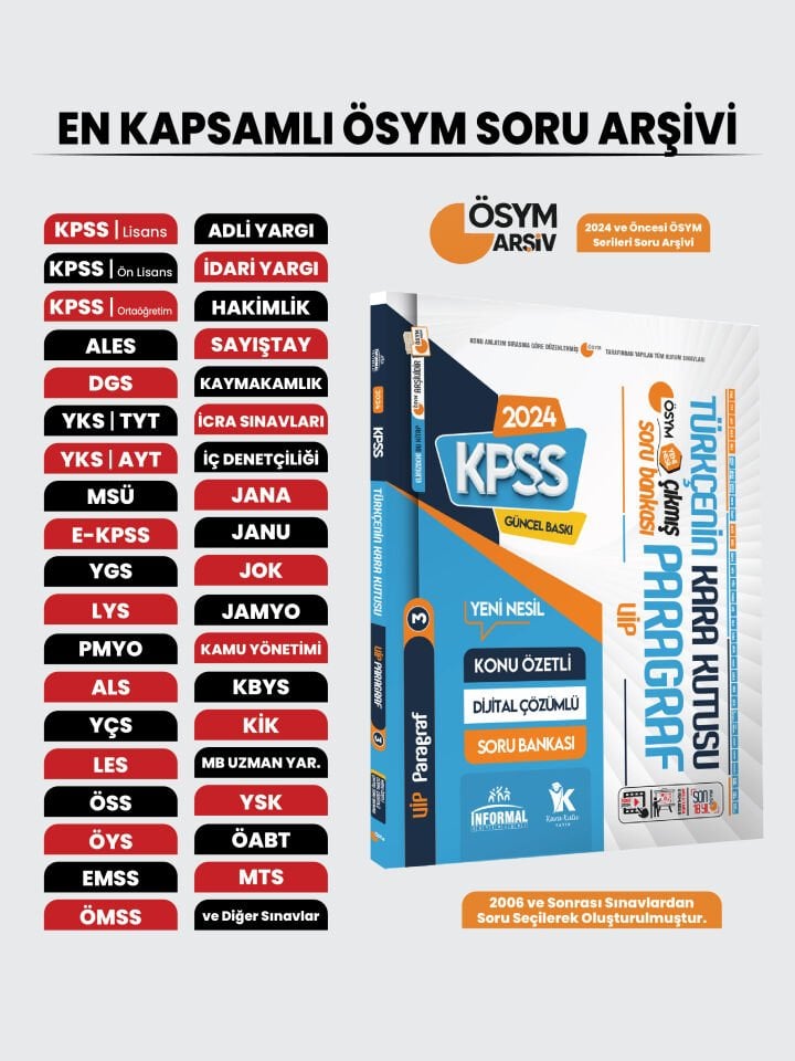 KPSS Türkçenin Kara Kutusu ÖSYM VİP PARAGRAF 3 Konu Özetli Çözümlü Çıkmış Soru Arşivi  Bankası