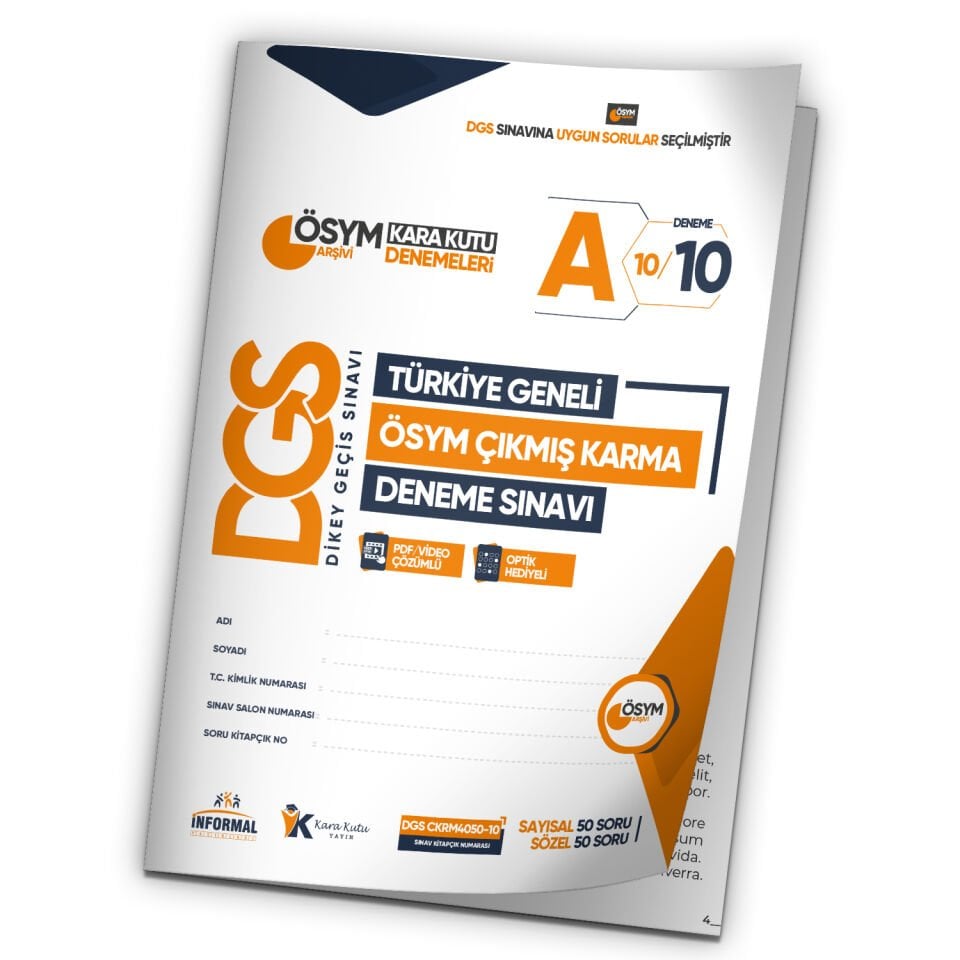 2026 DGS ÖSYM Arşivi Karma Kara Kutu Çıkmış Soru Türkiye Geneli D. Çözümlü Deneme 10/10.Kitapçık