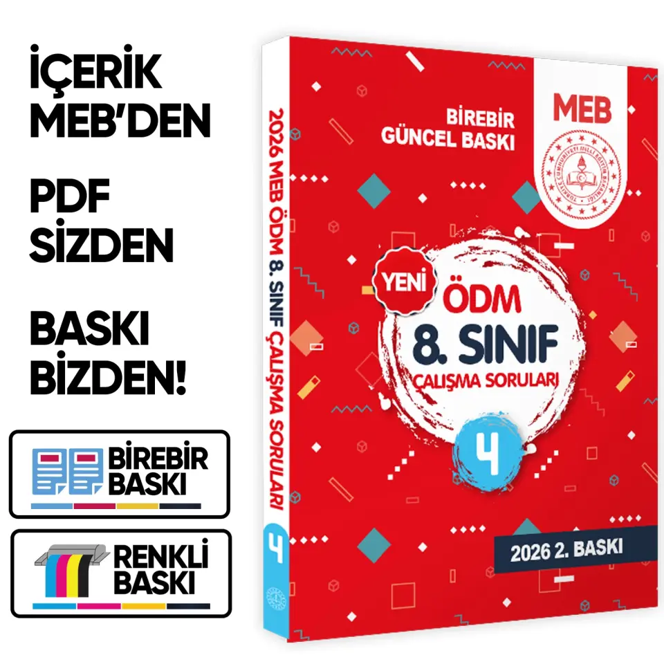 2026 LGS MEB Çalışma Soruları Ölçme Değerlendirme Merkezi ÖDM 8.Sınıf Çalışma Kitabı 4 BASKI ÜCRETİ