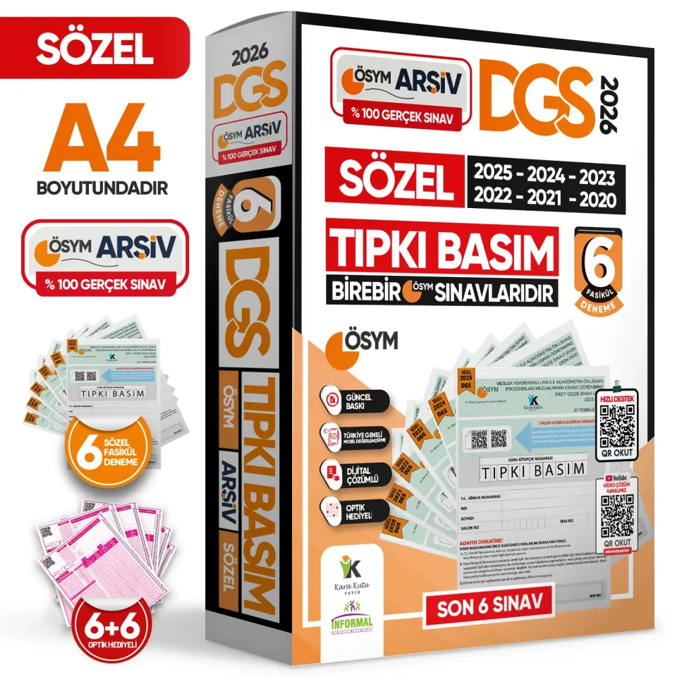 2026 DGS SÖZEL (SÖZ) ÖSYM Çıkmış Soru Tıpkı Basım 6lı Deneme Kitapçığı Türkiye Geneli Çözümlü