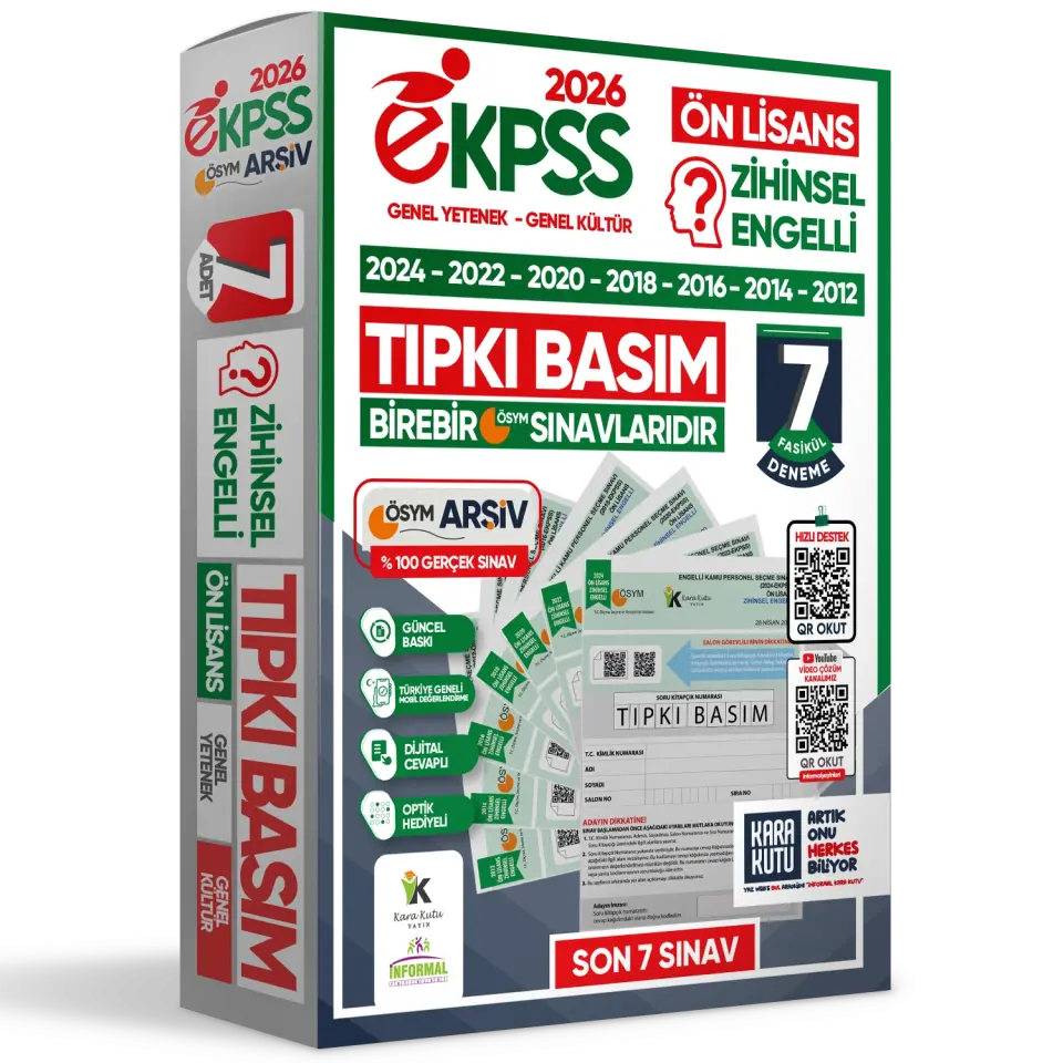 2026 EKPSS Ön Lisans Zihinsel Engelli ÖSYM Çıkmış Soru Tıpkı Basım 7li Kitapçık TG Deneme Paketi