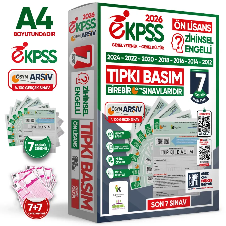 2026 EKPSS Ön Lisans Zihinsel Engelli ÖSYM Çıkmış Soru Tıpkı Basım 7li Kitapçık TG Deneme Paketi