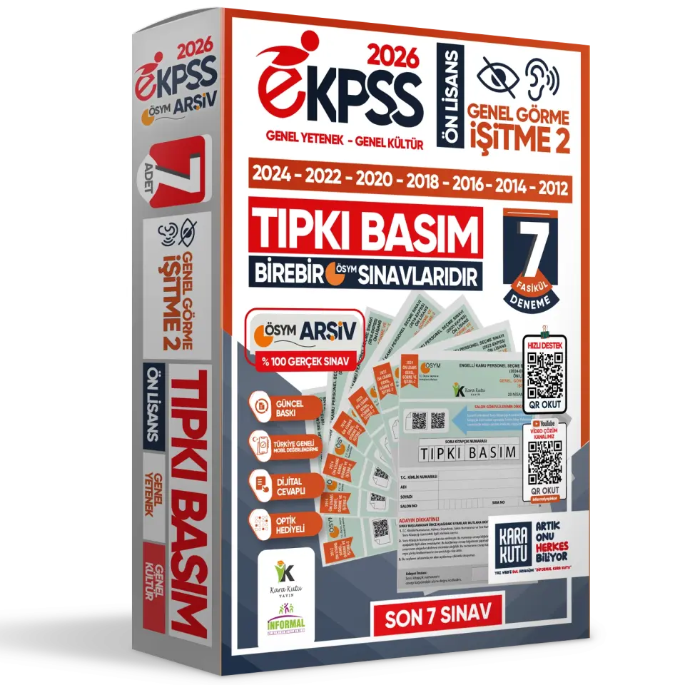 2026 EKPSS Önlisans Genel Görme İşitme-2 ÖSYM Çıkmış Soru Tıpkı Basım 7li Kitapçık TG Deneme Paketi