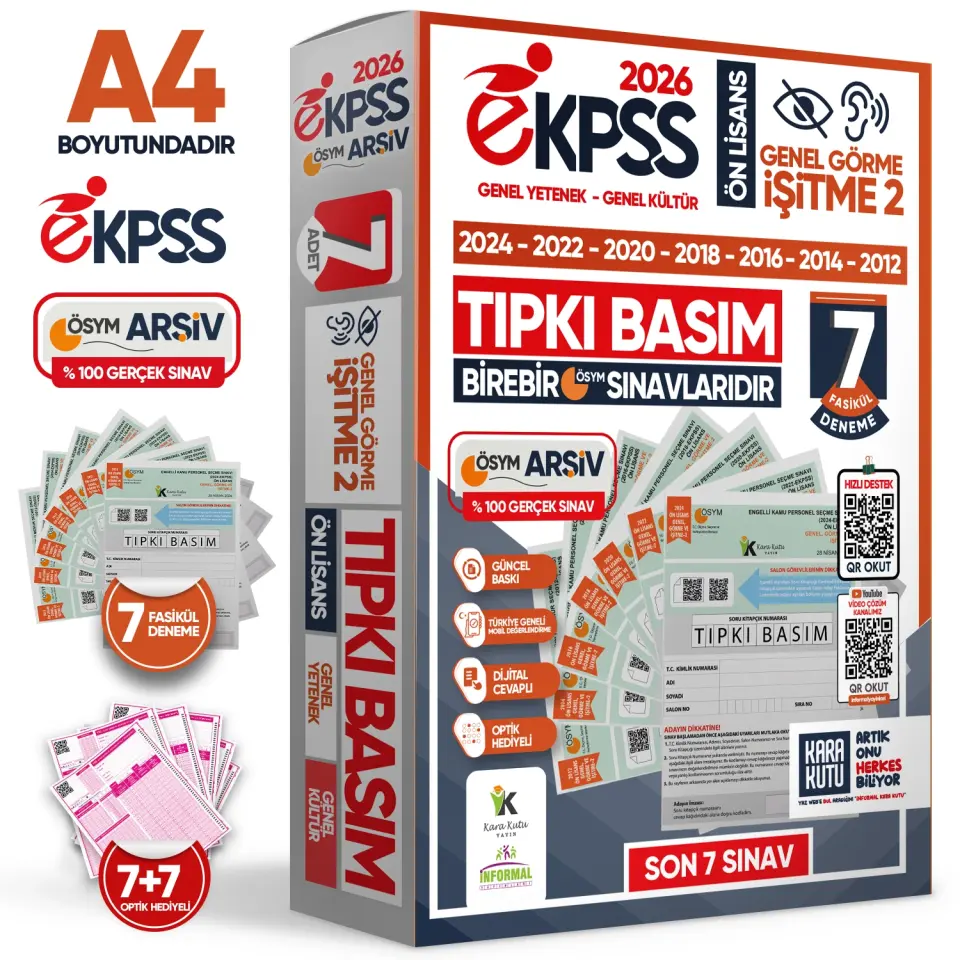 2026 EKPSS Önlisans Genel Görme İşitme-2 ÖSYM Çıkmış Soru Tıpkı Basım 7li Kitapçık TG Deneme Paketi