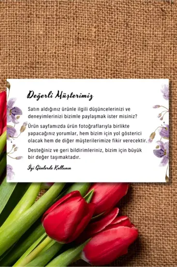 Müşteri Deneyimi ve Yorum Artırıcı Teşekkür Kartı 500 adet 8 cmx5 cm Yüksek Kaliteli 300 gr Kuşe
