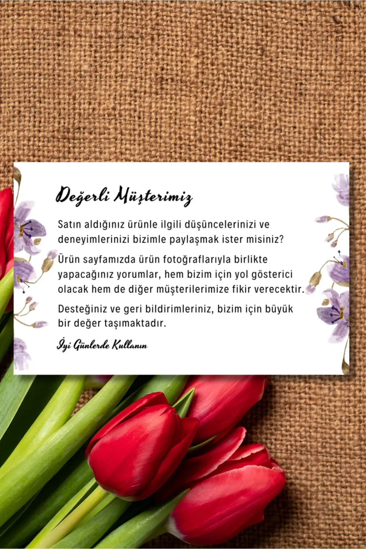 Müşteri Deneyimi ve Yorum İçin Teşekkür Kartı 100 adet 8 cmx5 cm Yüksek Kaliteli 300 gr Mat Kuşe