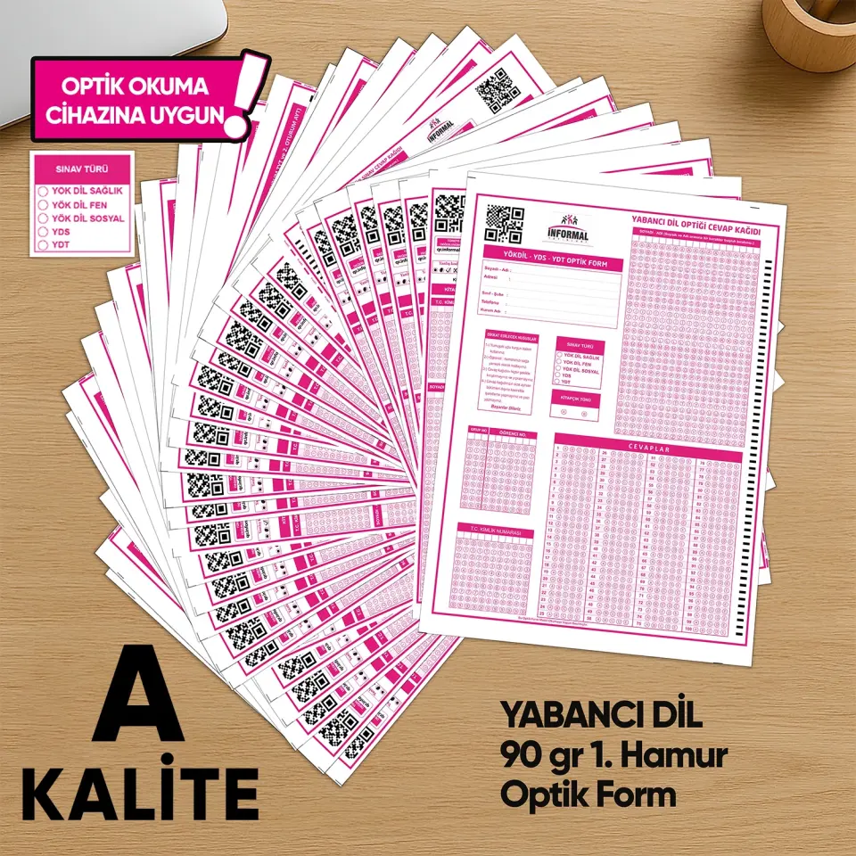 Yabancı Dil (YÖKDİL, YDS ve YDT) Deneme Sınavları İçin 500 Adet (90.GR) Optik Form - Optik Okuma Uyumlu