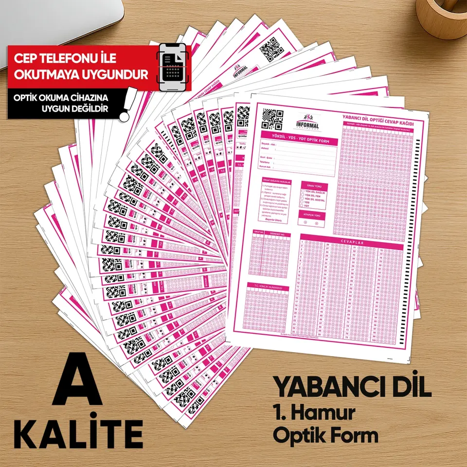 Yabancı Dil (YÖKDİL, YDS ve YDT) Deneme Sınavları İçin 500 Adet Optik Form
